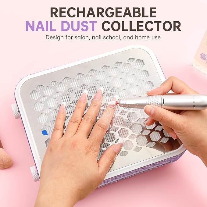 Nail Dust Collector, Rechargeable Dust Collector Nail Tech, Powerful Vacuum Fan Vent Dust Collector Extractor Dust Suction Machine for Acrylic Nails Polishing, Nail Salon&Home,Purple-Velvo Beauty