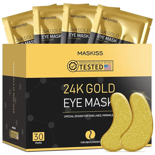 24k Gold Under Eye Patches (30 Pairs), eye mask, Collagen Skin Care Products, Eye Patches for Puffy Eyes, eye masks for dark circles and puffiness-Velvo Beauty