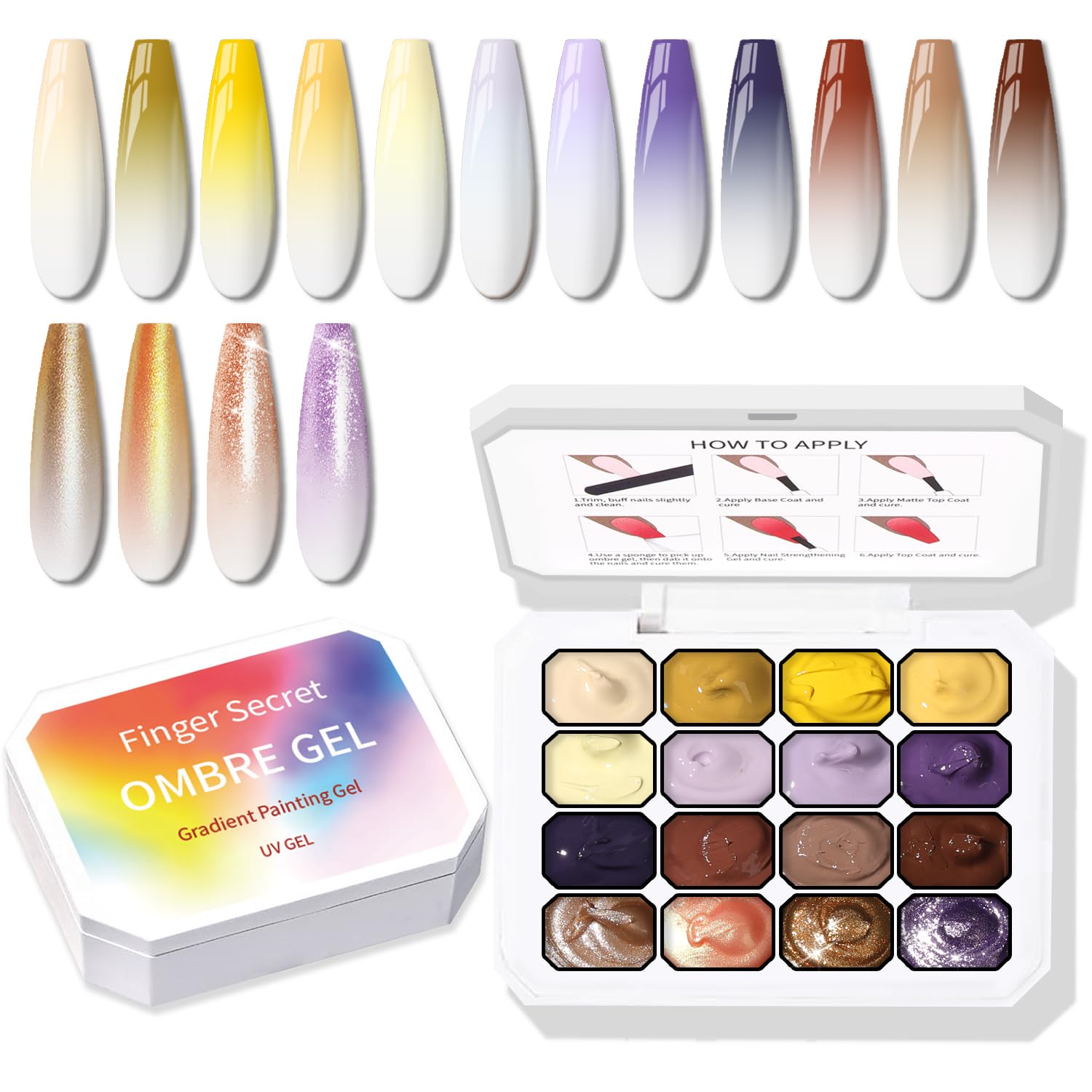 Sponge Pat Paint Nail Gel, Ombre Nails Gradient Gel Nail Blush Blooming Aura Nails Drawing Stripper Floral Painting DIY Nail Art, No Wipe, UV/LED Curing (16 Colors D)-Velvo Beauty