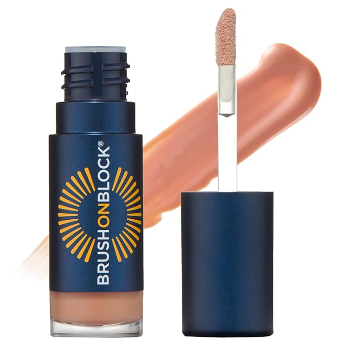 Brush On Block Sun Shine Protective Lip Oil SPF 30, Mineral Protection from UVA/UVB & Blue Light, Hydrating, Cruelty-Free, Gluten-Free, & Vegan, Nude-Velvo Beauty