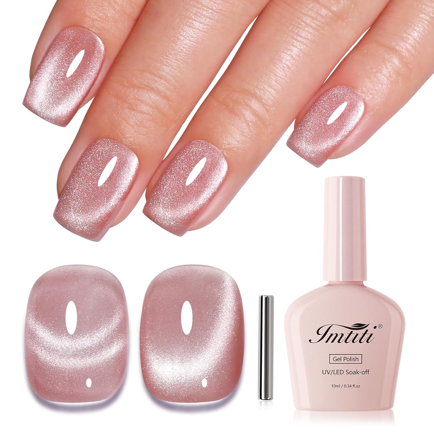 Imtiti Cat Eye Gel Nail Polish, Light Nude Pink Holographic Magnetic Crystal Nail Gel Polish With Magnet Glittery Galaxy Spring Summer Kit Soak Off UV Led 10ML-Velvo Beauty