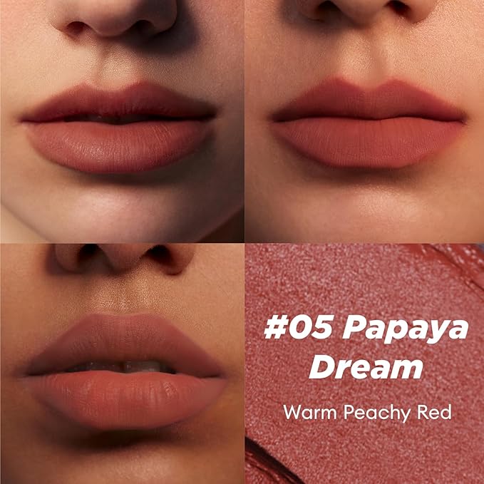 ITY Velvet Matte Finish Lip Stain-Mousse Textured Pudding Pot Lip Clay with Brush, Nude Shade, Dual-Use as Lipstick and Blush, Conceals Lip Lines, Rich Pigment, 0.21 oz (6g) in Papaya Dream-Velvo Beauty