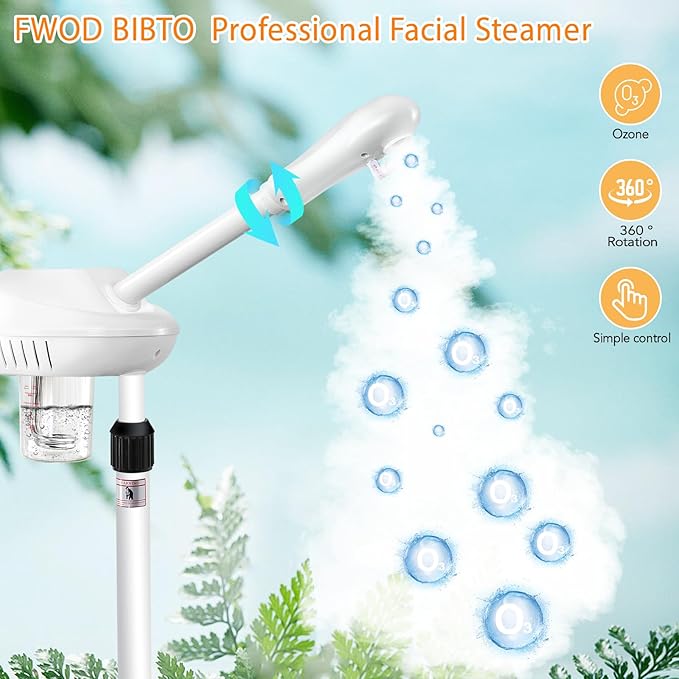 Professional Facial Steamer on Wheels, Esthetician Steamer with Hot Ozone Mist, Stand Face Steamer for Facial Deep Cleaning, Steamer for Facial for Personal Care or Spa, White-Velvo Beauty
