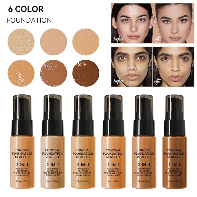 6 Colors Liquid Foundation Long-Lasting,Poreless Liquid Oil Concealer Foundation For All Skin Type,Waterproof & Sweat-Proof,Easy To Push Away,Flawless Finish Foundation,Balanced Skin Color-Velvo Beauty