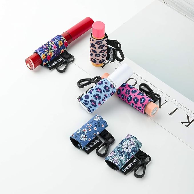 6 Pack Compact Clip-On Chapstick Holder Premium Release Clip Neoprene Sleeve with Clip Fits Most Standard Lip Balm-Velvo Beauty