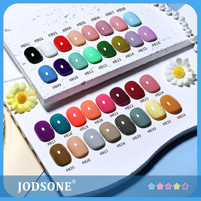 JODSONE Same Color Same Bottle 32 Colors Gel Nail Polish with U V Light Soak Off Glitter Base Top Matte Coat Manicure Salon Home DIY-Velvo Beauty