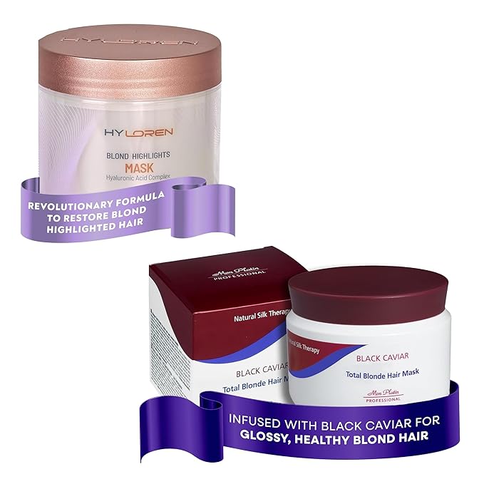 Mon Platin Professional Black Caviar Blonde Hair Mask & HY Loren Blonde Hair Shampoo, Intensive Moisturizing Treatments for Blonde, Bleached & Color-Treated Hair, SLS/SLES/Salt-Free, 500ml Each-Velvo Beauty