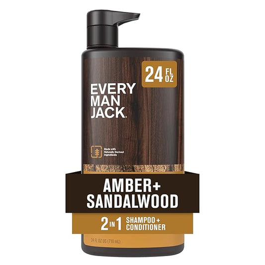 Every Man Jack 2-in-1 Daily Shampoo + Conditioner - Amber + Sandalwood | Nourishing For All Hair Types, Naturally Derived, Cruelty-Free Shampoo and Conditioner Set for Men | 24oz -1 Bottle-Velvo Beauty