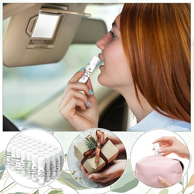 50 Pcs Bible Verse Lip Balm Bulk Christian Gift for Women Faith Religious Moisturizing Lip Care Product Stocking Stuffers with Inspirational Scripture Happy Moment Praise God for Friend-Velvo Beauty