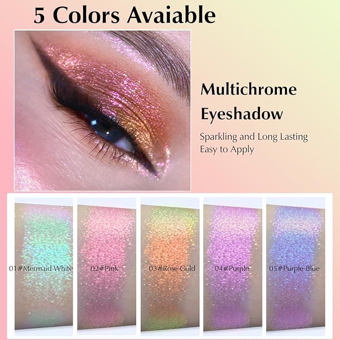Rose Gold Glitter Eyeshadow Palette, Multichrome Chameleon Cream to Powder Eye Shadow, Color Shifting Holographic Eyeshadow Shimmer Inner Corner Eye Brightener Highlighter Makeup-Velvo Beauty