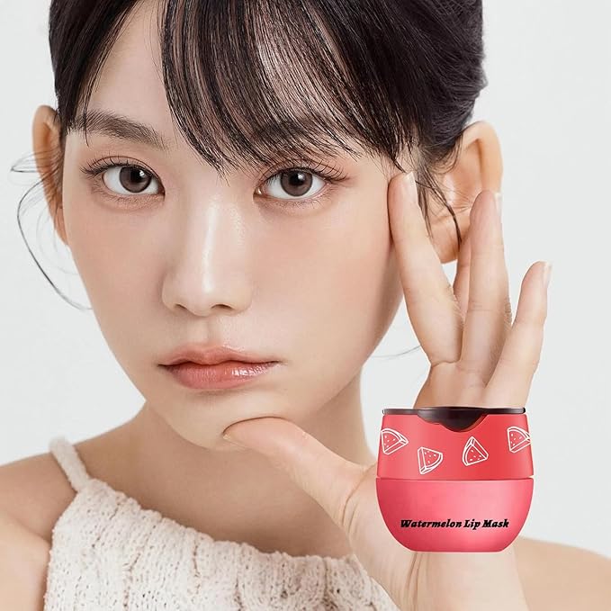 Watermelon Sleeping Lip Mask,Bee Lip Balm Lip Mask Honey Pot Propolis Moisturizing Lip Balm with Stick,Plumping Lip Hydrating Prevention Dry& Cracked Lip Scrubs Exfoliato Lip Wrinkle Care(Watermelon)-Velvo Beauty