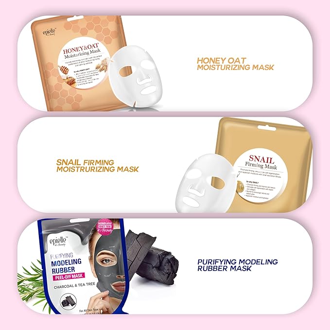 Epielle All In One Kit, cleansing, facial sheet mask, peel off, Fun facial mask Kit, Moisturizing Facial Skincare for Sensitive Skin & Acne | Spa Day Party, Mothers Day Gifts-Velvo Beauty
