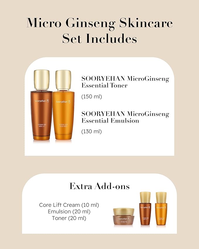 SOORYEHAN Micro Ginseng Essential Skincare Special Set (540 ml/18.26 fl oz) - Wrinkles/Fine Lines, Skin Elasticity & Intensive Hydration. Amino Acids & Ginsenocide-Velvo Beauty