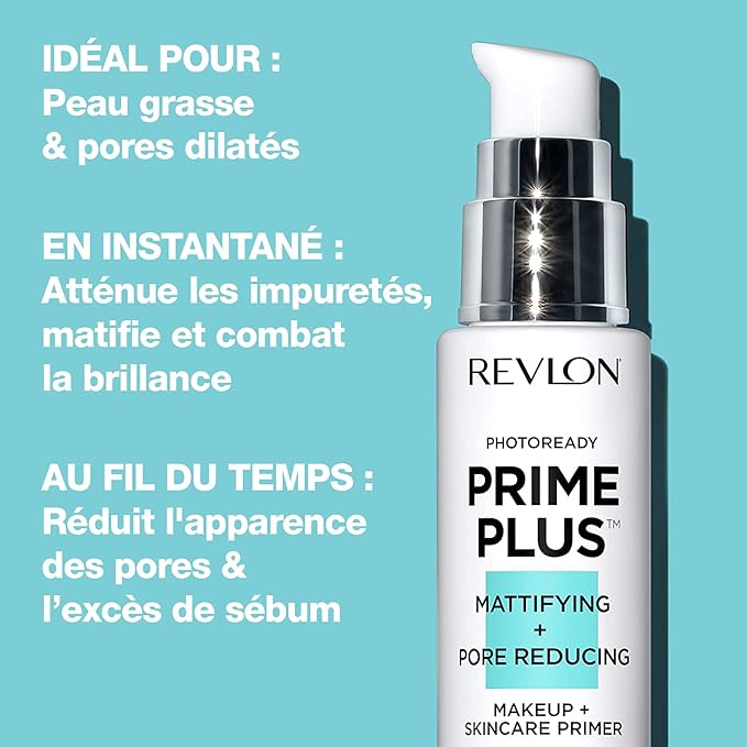 Revlon Face Primer, PhotoReady Prime Plus Face Makeup for All Skin Types, Blurs & Fills in Fine Lines, Infused with Salicylic Acid and AHA, Mattifying & Pore Reducing, 1 Oz-Velvo Beauty