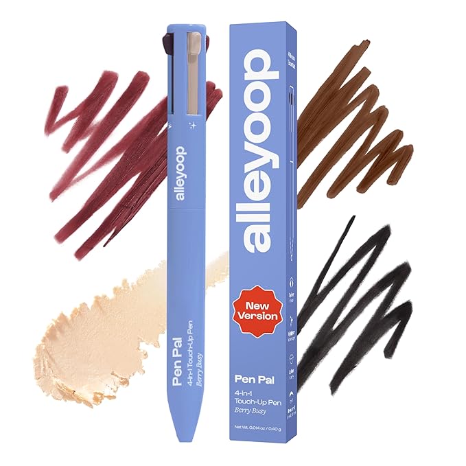 Alleyoop Pen Pal Touch-Up 4-in-1 Makeup Pen, Berry Busy (Medium - Deep) - Travel Make Up Set with Eyeliner, Brow Pencil, Highlighter & Lip Liner - High-Pigment Formula, Easy & Smooth Application-Velvo Beauty