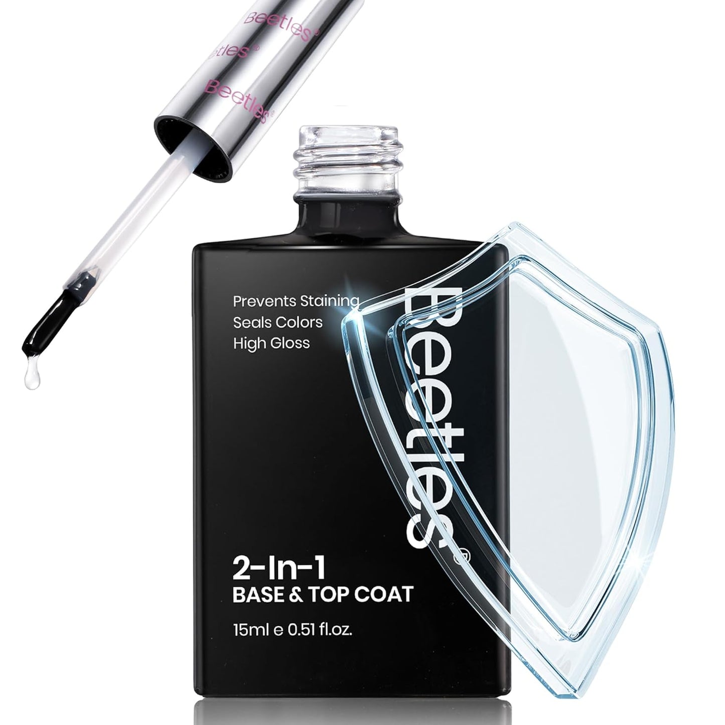 Beetles 2 in 1 Base & Top Coat Nail Polish, Clear Nail Polish Fast Drying & Natural Nail Strengthen, Glossy Effect for Nail DIY Salon at Home Gifts for Women-Velvo Beauty