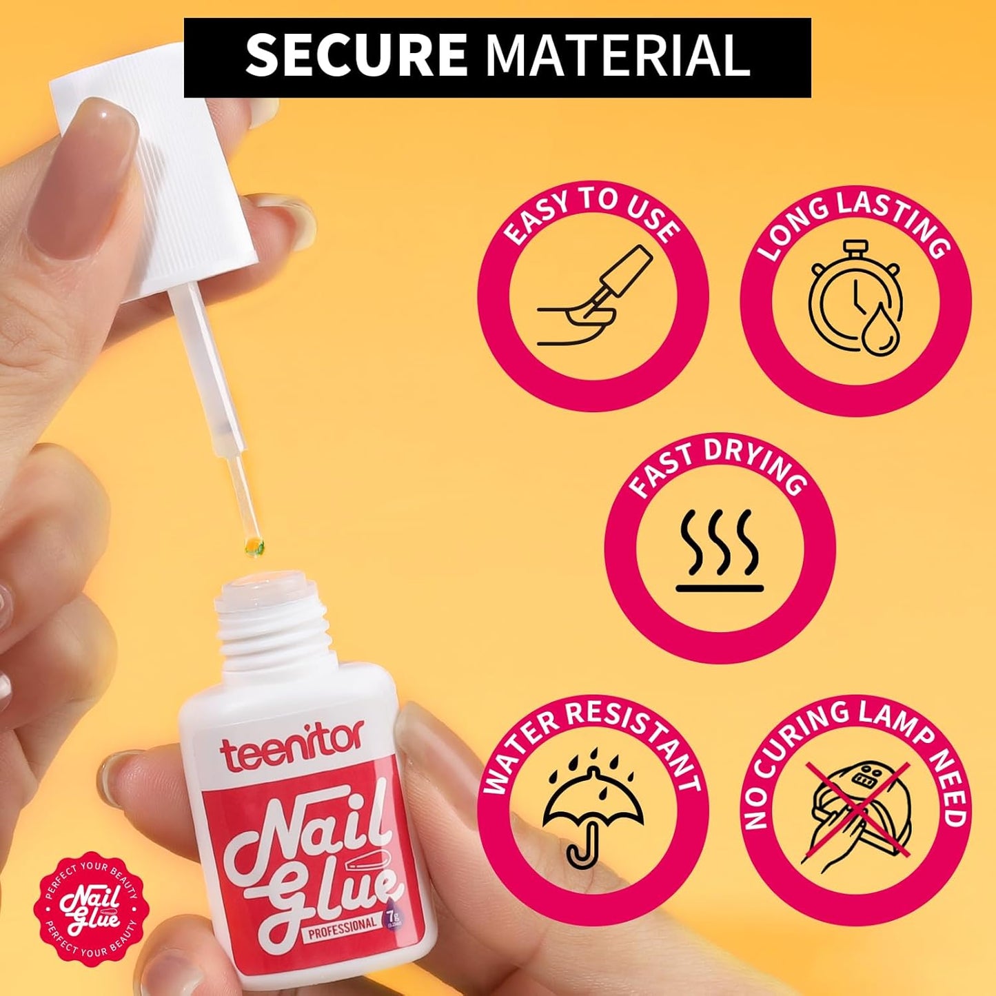 Teenitor Pink Nail Glue, 10 Pack Brush On, Strong for Press Ons & Acrylic Nails, Water Resistant, Fast Drying, No Lamp Needed-Velvo Beauty