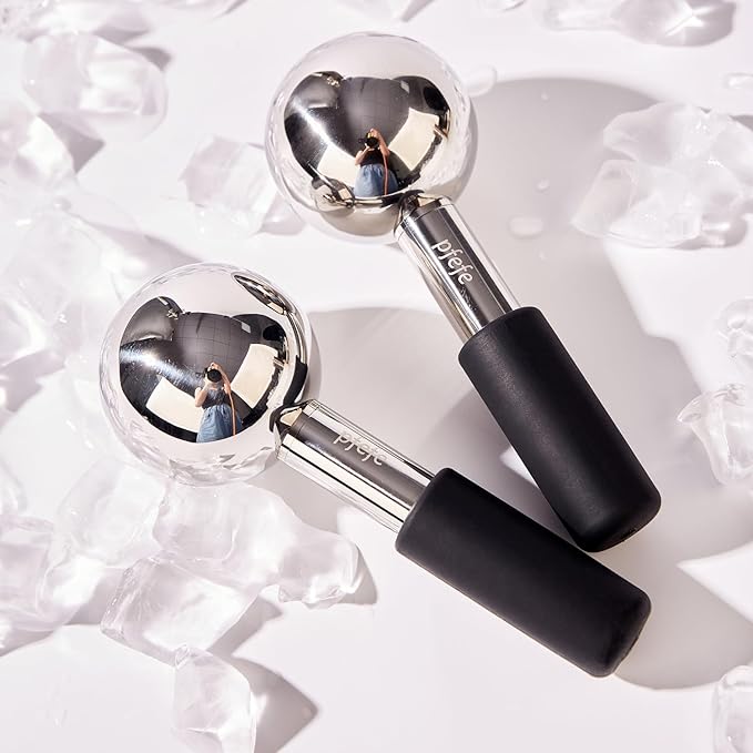 360 Rotating Ice Globes for Face & Eyes, Unbreakable Stainless Steel Cryo Sticks for Beauty Routines, Facials Cold Roller Colling Globes for Puffiness, Wrinkles, Dark Circles, Headaches-Velvo Beauty