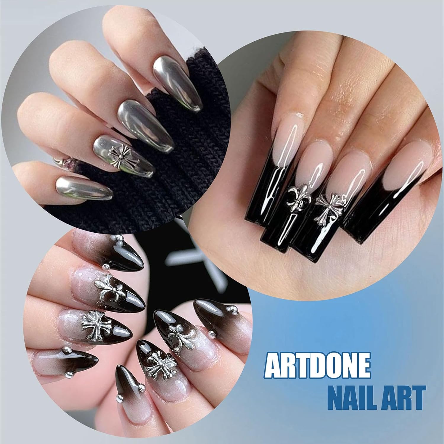 Artdone Nail Art Studs Kit, 3D Silver Cross Nail Charms and Star Gems Bulk Nail Jewels Shiny Crosses for DIY Professional Manicures Decoration-Velvo Beauty