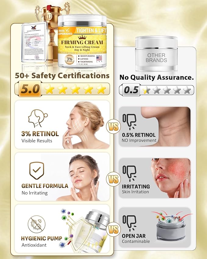 3% Retinol Cream Face Moisturizer, Anti Aging Neck Firming Cream with Collagen, Day & Night Face Cream with Hyaluronic Acid, Lifting & Tightening Wrinkle for Women & Men (1.51 Fl Oz (Pack of 1))-Velvo Beauty