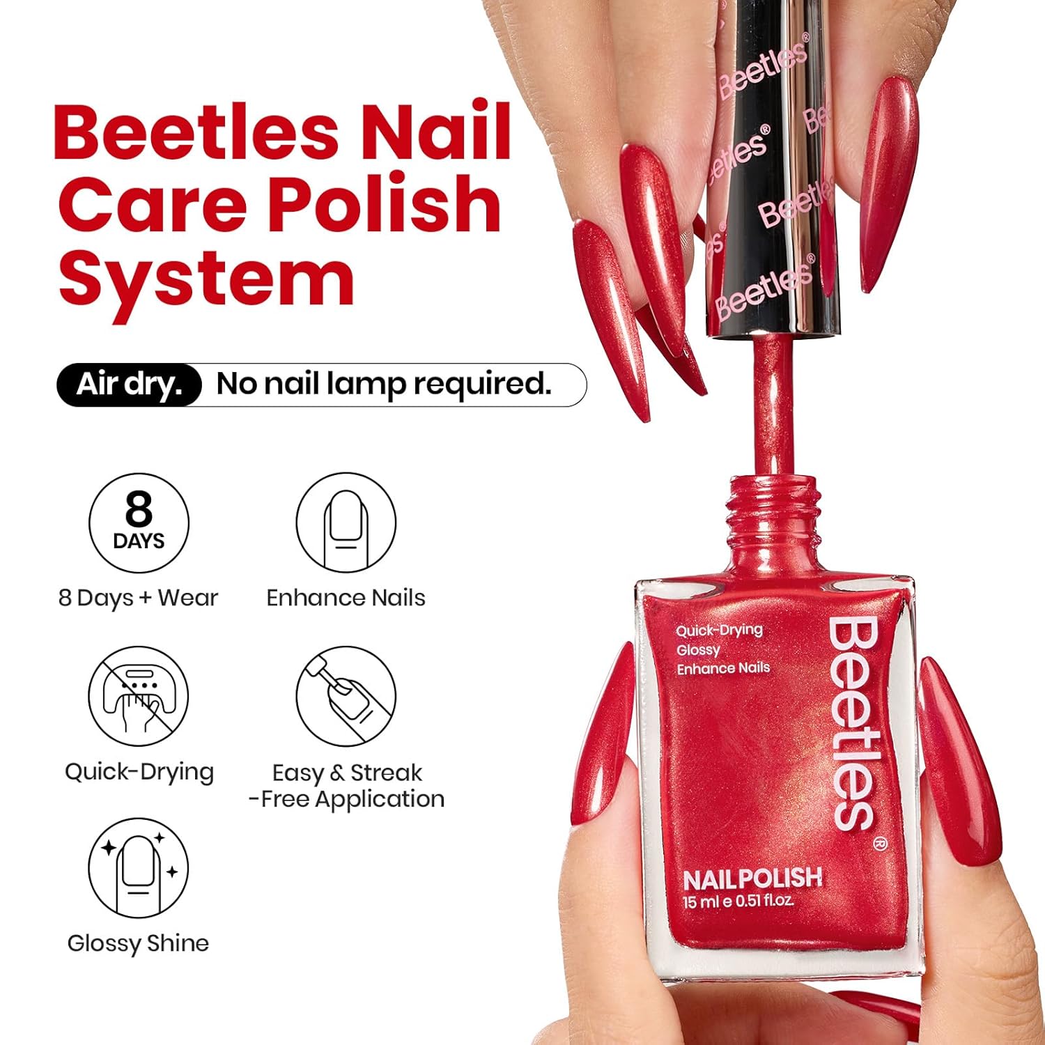 Beetles Red Nail Polish 15ML Quick Dry Glitter Fingernail Polish 4th of July DIY Salon for Women-Velvo Beauty