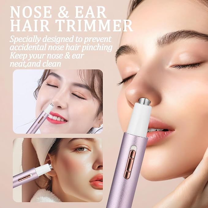 Nose & Eyebrow Trimmer for Women and Men,2025 Rechargeable Ear Razor & Face Shaver,Lady's Painless Portable Facial Hair Removal with Comb, Dermaplane Tool for face,Lips,Body,Leg (Blue)-Velvo Beauty