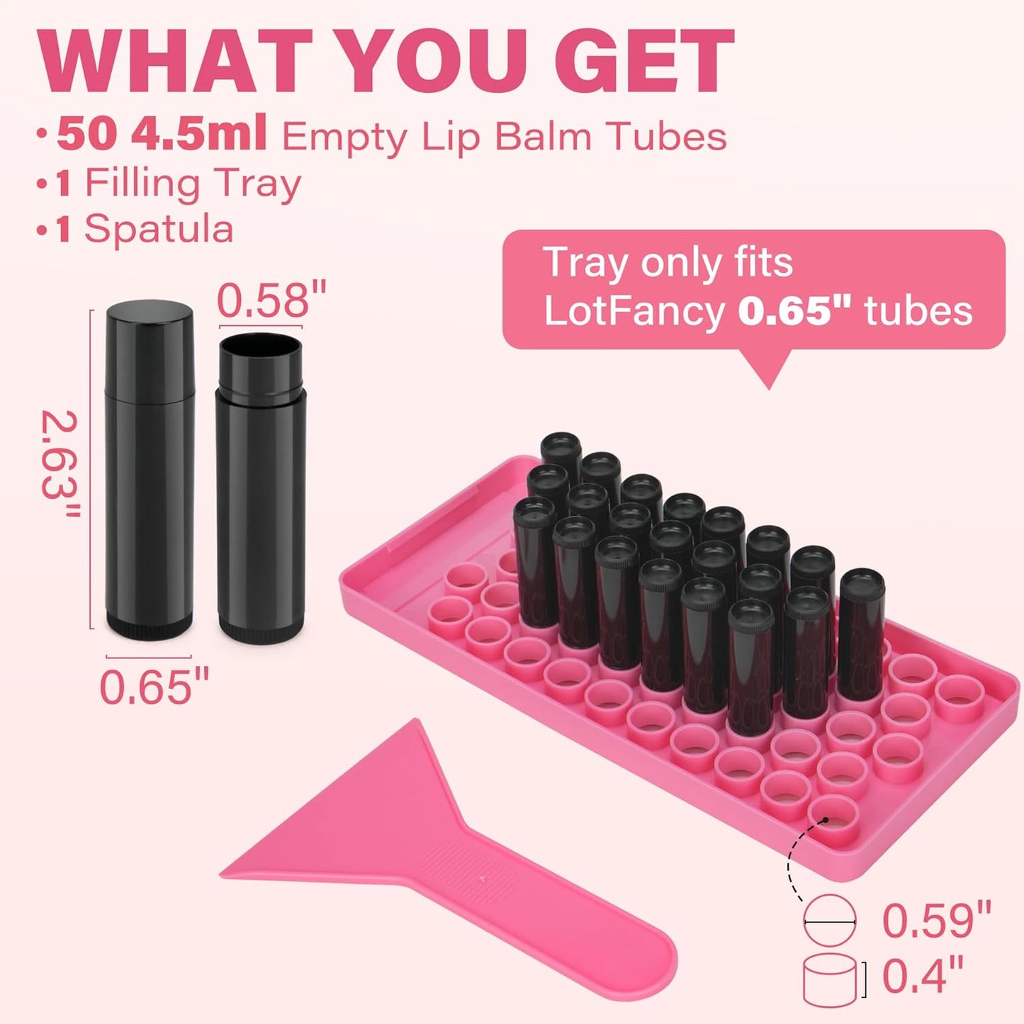 LotFancy Lip Balm Tubes with Filling Tray and Spatula, 50Pcs 4.5ml Black Lip Balm Containers, BPA Free & Leak Free, Handmade Set-Velvo Beauty