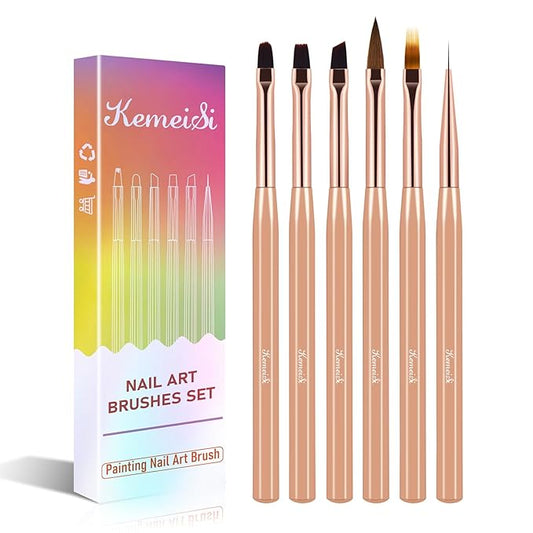 6Pcs Nail Art Brush Set - Nail Design Tool Including Nail Liner Brush, Ombre Brush, Nail Gel Polish Painting Brush Drawing Pen for Home Use and Professional Nail Salon-Velvo Beauty