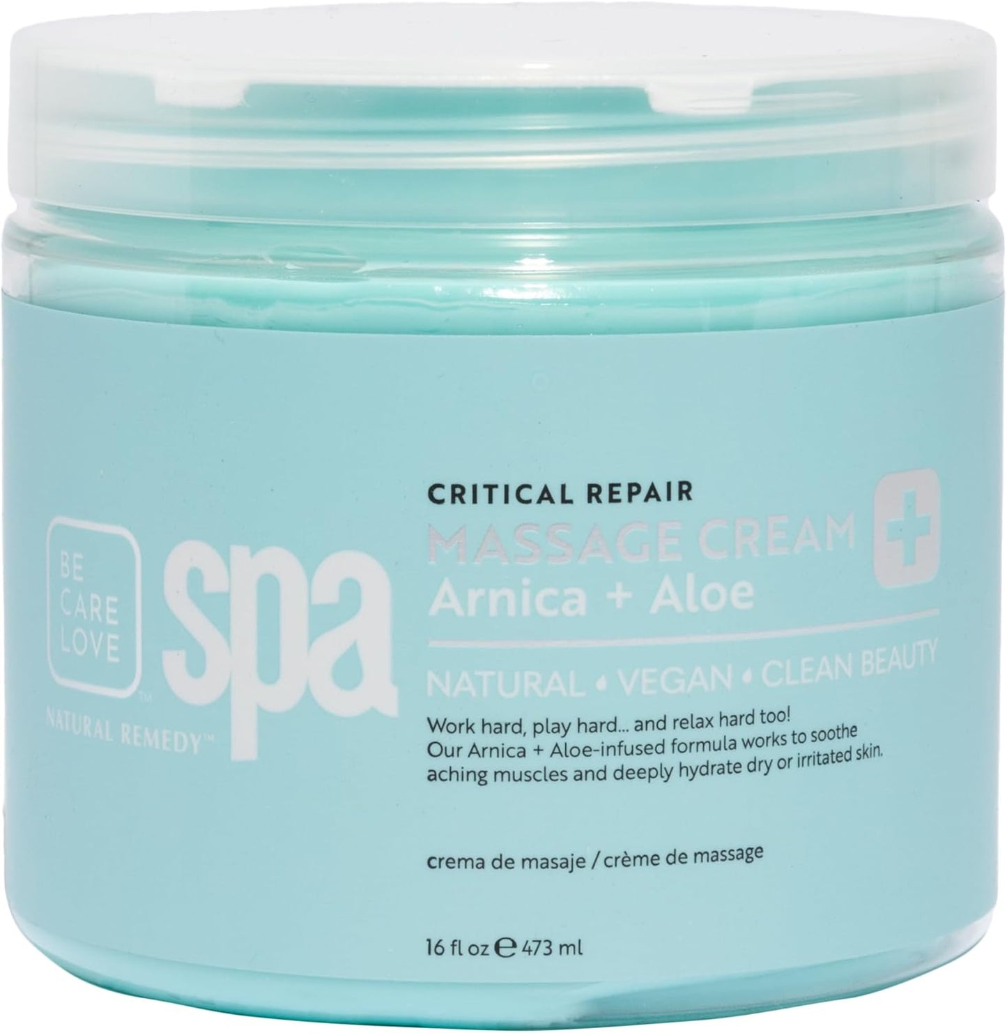 Be Care Love Spa Critical Repair Massage Cream with Organic Arnica and Organic Aloe Natural Vegan Clean Beauty Made in USA 16 fl oz-Velvo Beauty