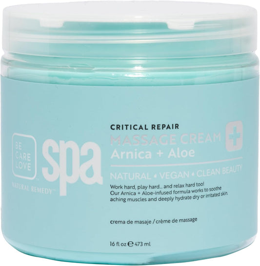 Be Care Love Spa Critical Repair Massage Cream with Organic Arnica and Organic Aloe Natural Vegan Clean Beauty Made in USA 16 fl oz-Velvo Beauty