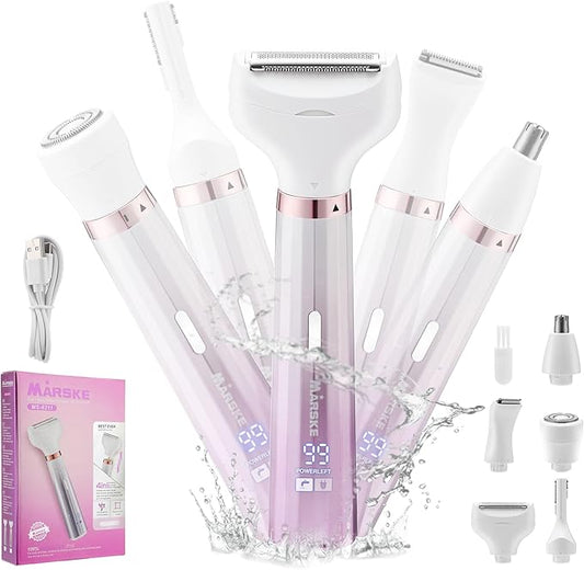 Electric Razors Shaver for Women, 5 in 1 Bikini Trimmer for Women, Wet/Dry Womens Electric Razor Shavers, Face Razor for Face Nose Eyebrow Arms Armpit Legs Pubic Area, Facial Hair Removal-Velvo Beauty