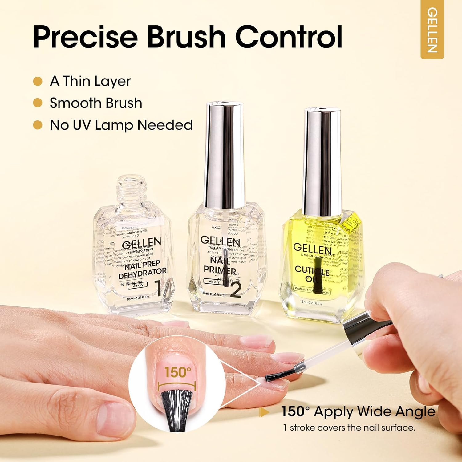 Gellen Nail Dehydrator, Primer, and Cuticle Oil 18ML - Hema-Free Acid-Free Nail Prep Base Varnish Manicure Bonder Liquid for Gel Polish Acrylic Salon Essential Gift-Velvo Beauty