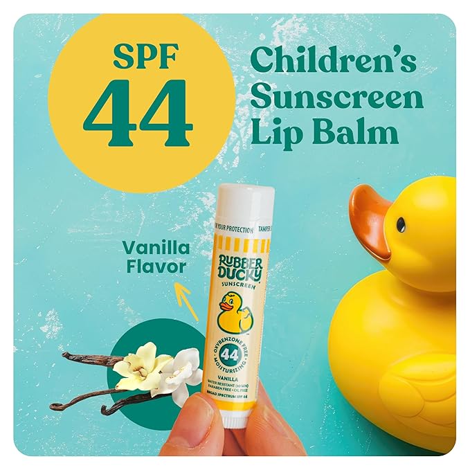 Rubber Ducky Lip Sunscreen SPF 44, Kids Vegan Lip Balm with Vitamin E, UV Protection, Water Resistant, Untinted, Vanilla Flavor, Broad Spectrum-Velvo Beauty