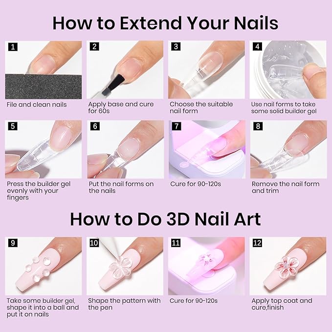 MIZHSE 2PCS 60g Clear and White Solid Builder Gel for Nails, 3D Sculpting Gel for Nail Art with Gold Silver Chrome Powder Nail Form Molding Builder Gels Kit for Women Home DIY Manicure-Velvo Beauty