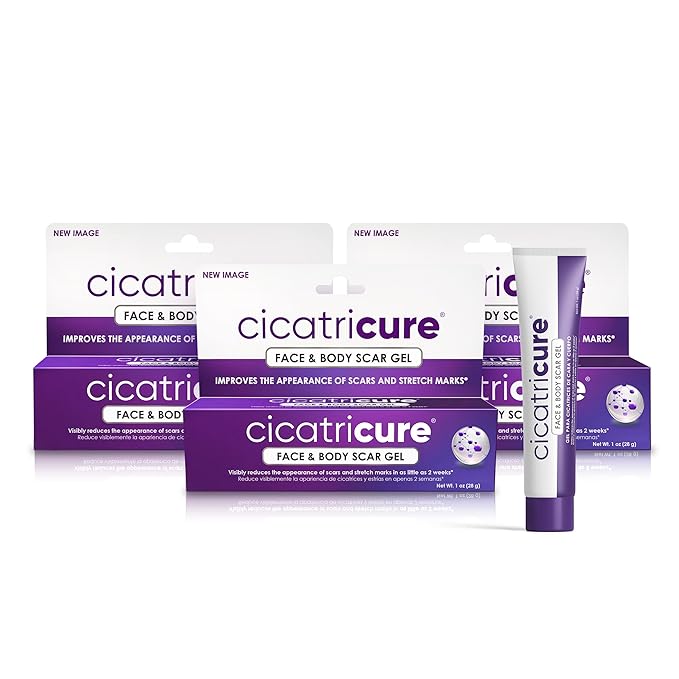 Cicatricure Advanced Scar Gel for Face & Body - Proven Results in 2 Weeks, Scar Treatment for Surgical Scars, Stretch Marks, Scars of Burns and Injuries, Acne Scar Treatment, 1 oz (28 g) - Pack of 3-Velvo Beauty