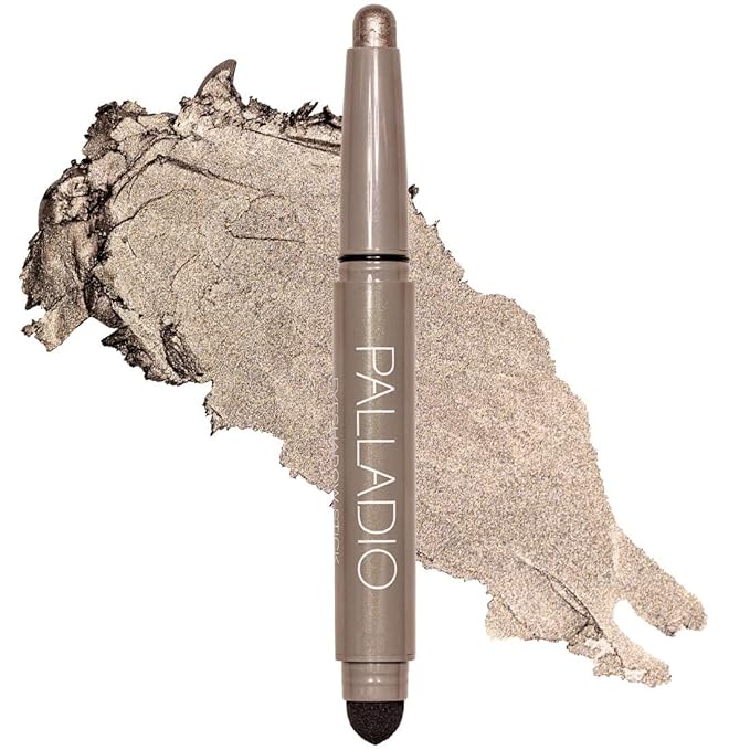 Palladio Waterproof Eyeshadow Stick with Blending Sponge, Long Lasting & Effortless Application, Smudge Free & Crease Proof Formula, Matte & Shimmer Shades, Buildable Eye Shadow (Taupe Shimmer)-Velvo Beauty