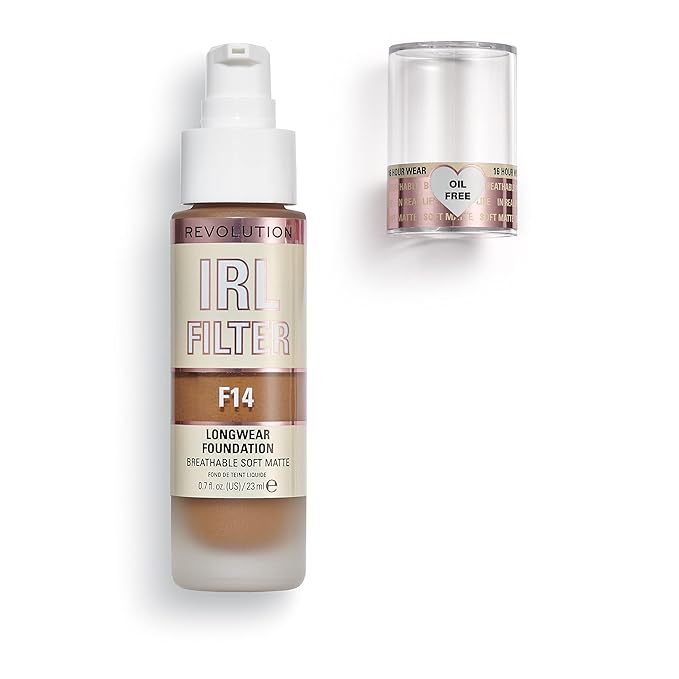 Revolution Beauty, IRL Filter Longwear Foundation, Soft & Breathable Formula, Medium to Full Coverage, Matte Finish, F14, 0.7 Fl. Oz-Velvo Beauty