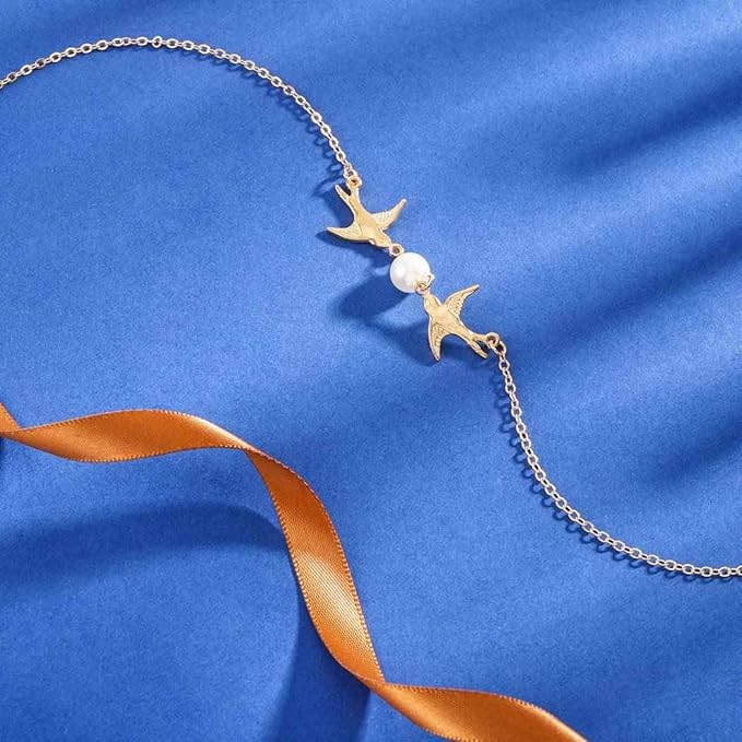 Vintage Pearl Necklace Long Birds Necklace Chain Pendant Necklaces Jewelry for Women and Girls (Gold)-Velvo Beauty