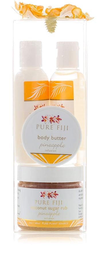 Pure Fiji Spa Gifts for Women and Man - Body Gift Box Include: Sugar Scrub, Bath and Body Oil, Body Butter and Body Lotion, Scent Pineapple-Velvo Beauty