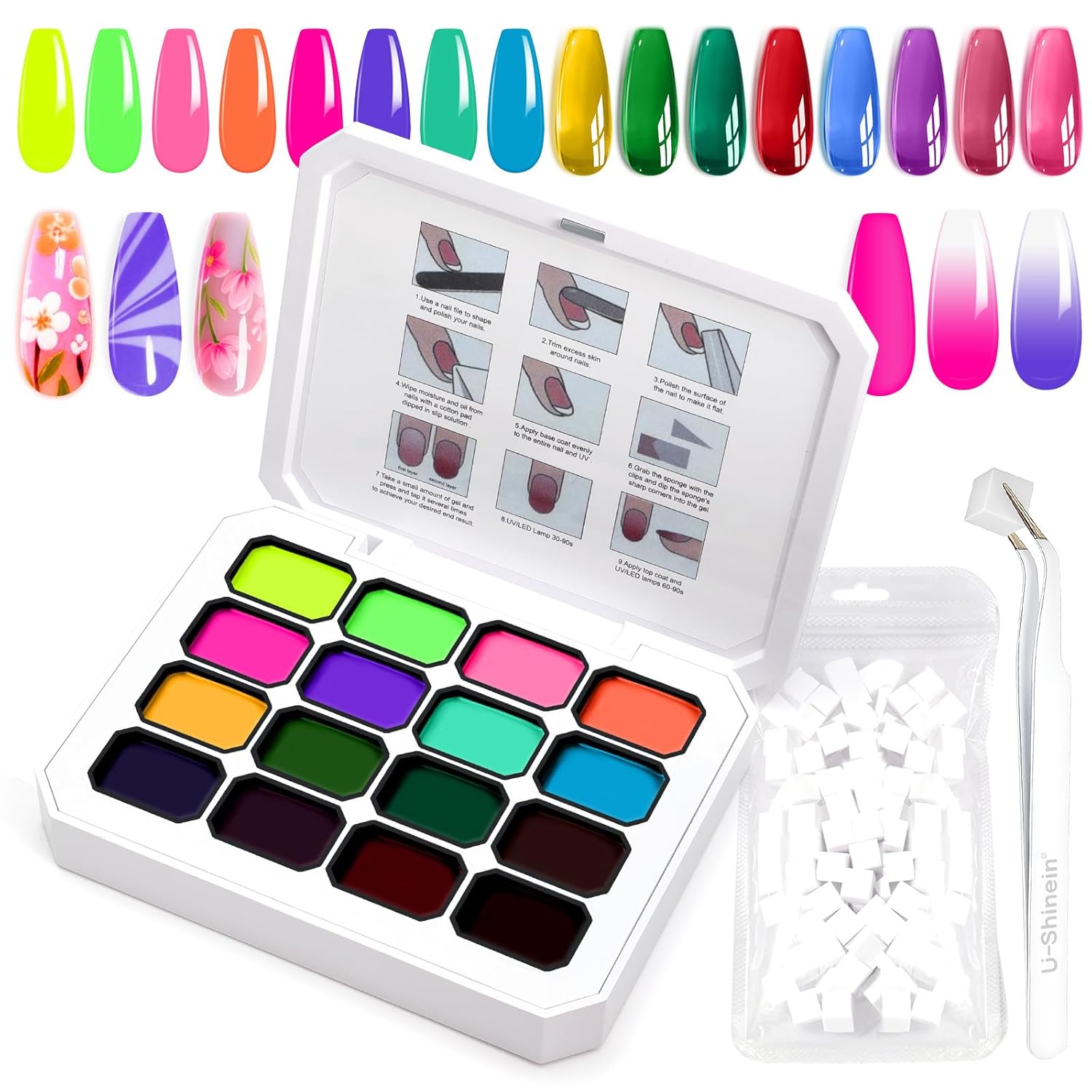Gradient Painting Gel, Bright Neon Color for Ombre Fluorescent Jelly Nail Polish Platte Kit with 100pcs Sponges&Tweezers for Pat Nails Aura Nails, French Manicure Palette Cyber Gelight-Velvo Beauty