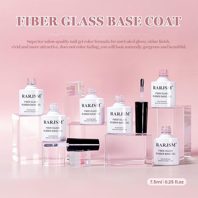 RARJSM Nude Fiber Glass Rubber Base Gel Nail Polish Set 6pcs for Repair Broken Nails Clear Milky White Jelly Rose Pink Strengthener Base Coat Transparent Brush on Building Gel in a Bottle 7.5ml-Velvo Beauty