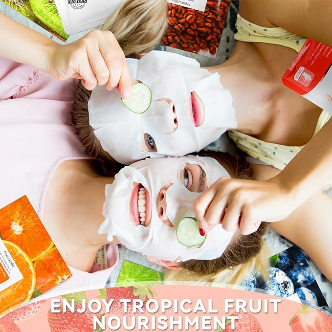24 Pcs Fruits Beauty Facial Hand Foot Mask Cooling Eye Pads Set Spa Party Night Kit Beauty Skincare Hydrating Skin Cooling Eye Masks for Puffy Eyes Spa Stocking Stuffers Night Summer Party-Velvo Beauty