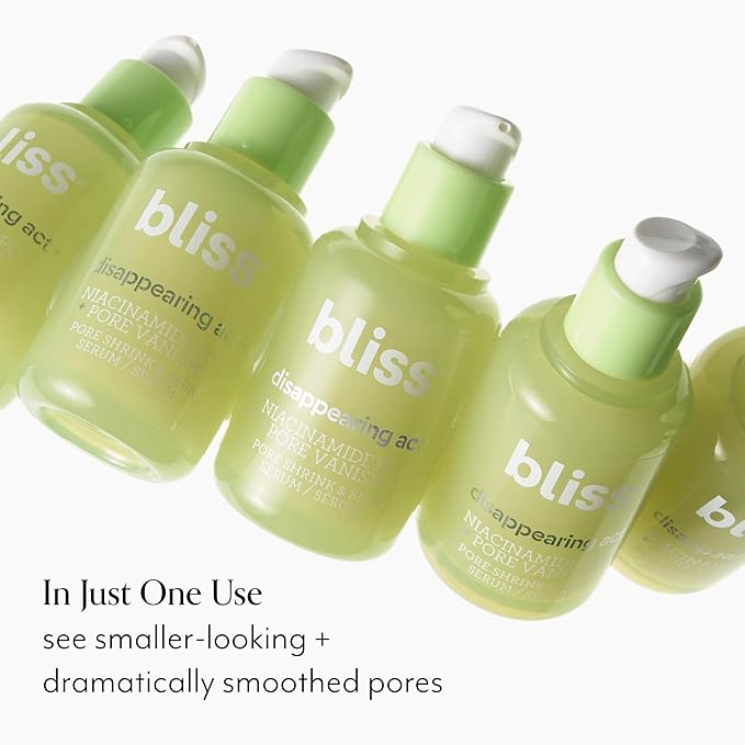 Bliss Niacinamide + Pore Vanish Complex Disappearing Act Serum – With Vitamin B3 + Green Tea - Reduces Pores & Dark Spots - Achieve Glass Skin - Clean, Cruelty-Free - 1 Fl Oz-Velvo Beauty