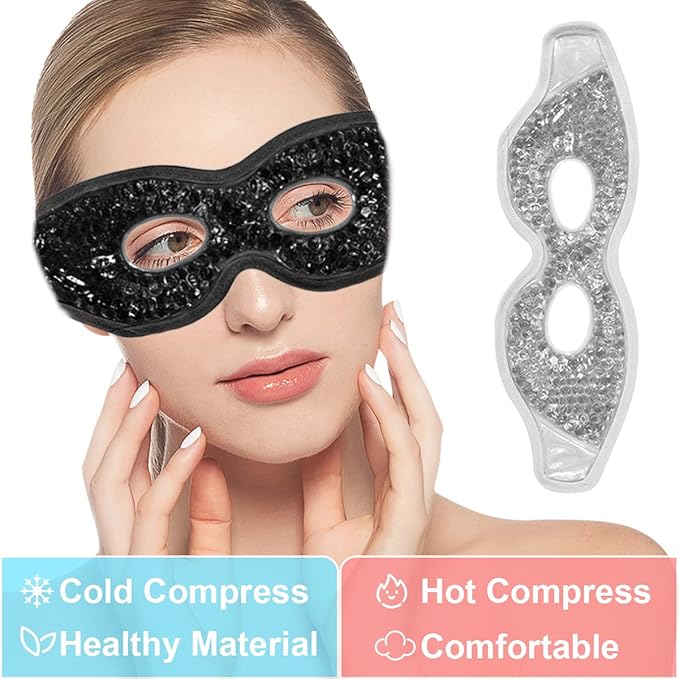 Jakuva 2PCS Cooling Eye Mask Sleeping Mask, Ice Eye Pads & Cold Eye Packs & Heat Cold Compress Pack Eye Spa Pad for Puffy Eyes,Puffiness,Headache,Stress Relief (Gray&Black)-Velvo Beauty