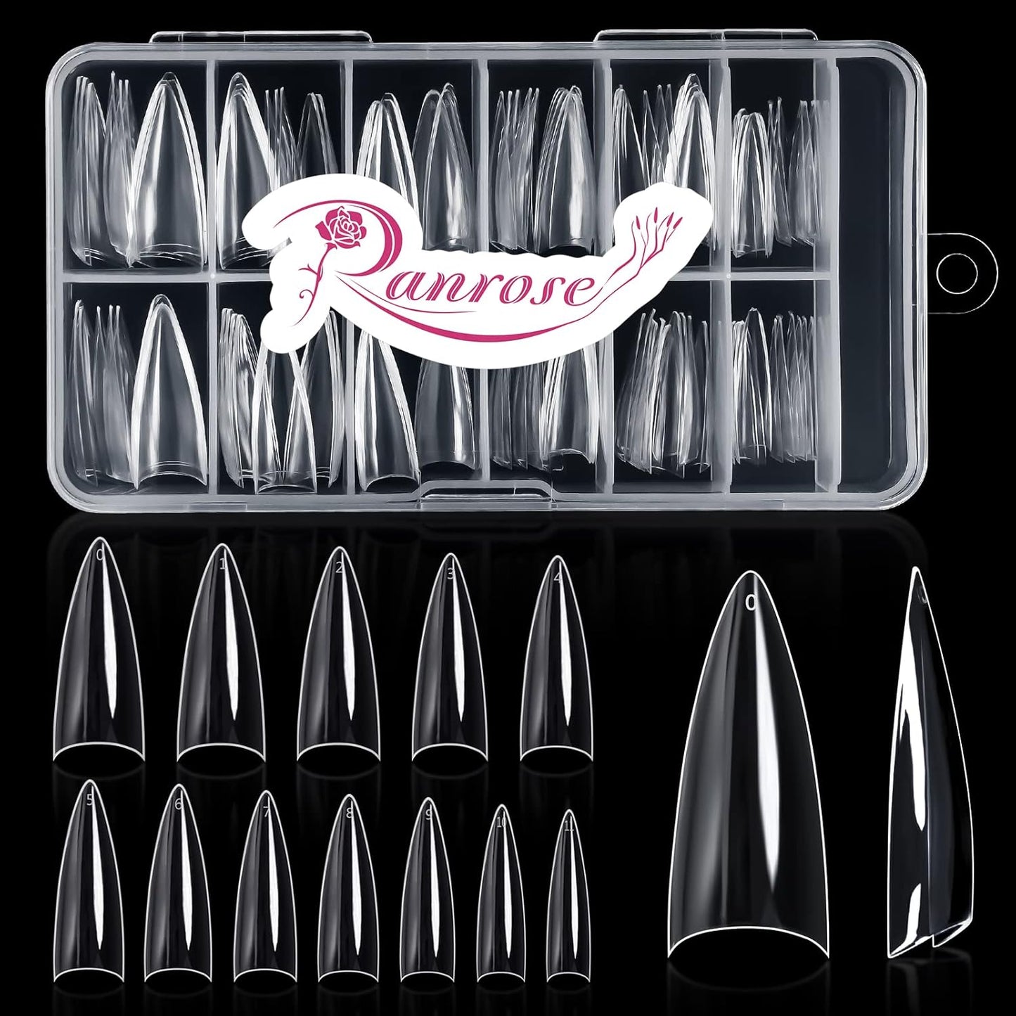 Ranrose 120PCS Short Nail Tips,Short Soft Gel Stiletto Nail Tips Half Cover False Nail Almond Shape Point Acrylic Sharp Artificial False Nail For DIY-Velvo Beauty