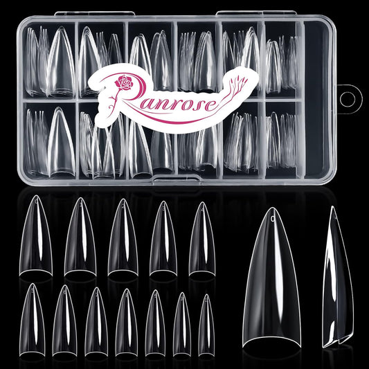 Ranrose 120PCS Short Nail Tips,Short Soft Gel Stiletto Nail Tips Half Cover False Nail Almond Shape Point Acrylic Sharp Artificial False Nail For DIY-Velvo Beauty