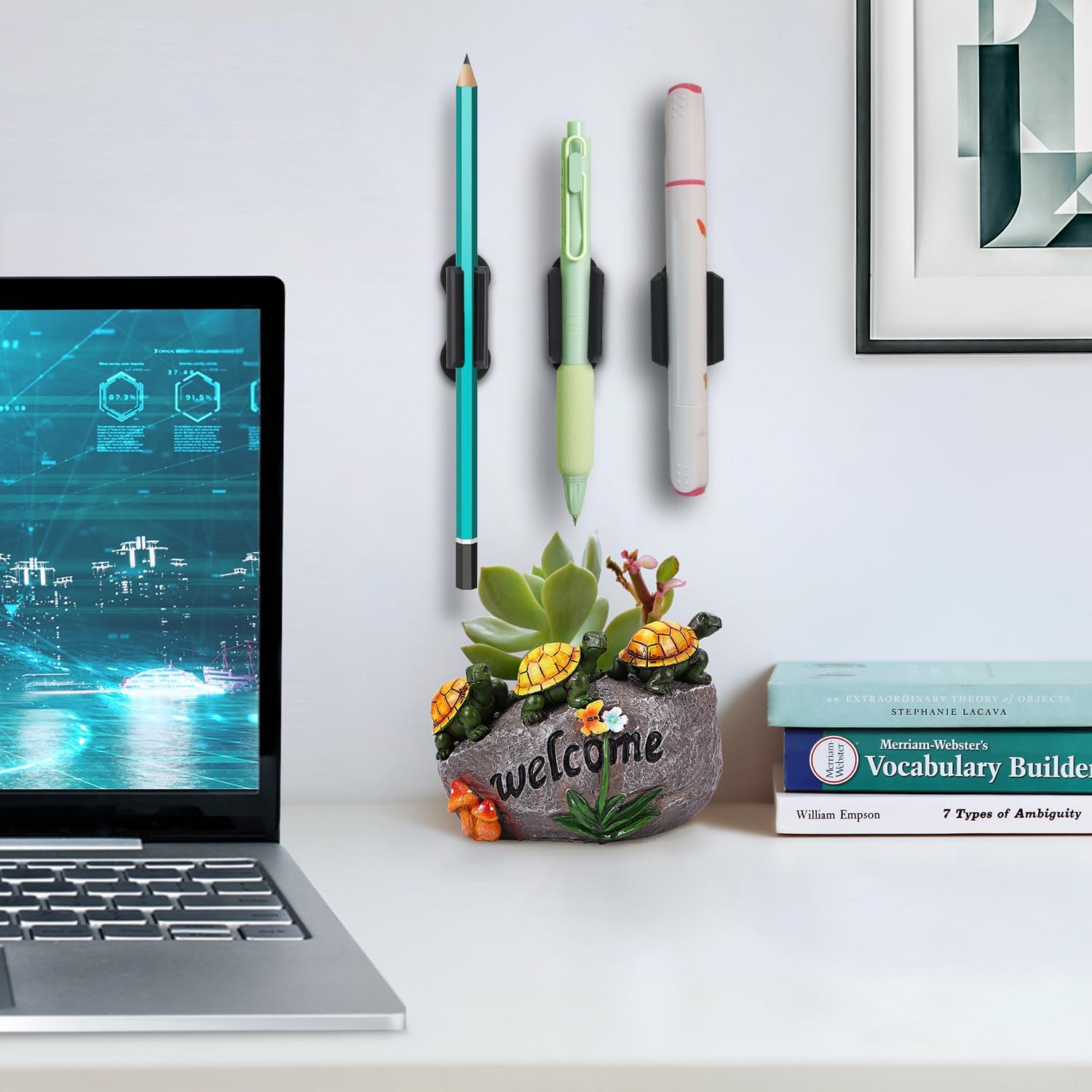 Adhesive Pen Holder for Wall Pencil Holder for Desk Organizer, 6Pack Silicone Pen Holders for Clipboard, Marker Holder Sticky Pen Holder for Desk, Office Teacher Supplies Stylus Holder (6 black)-Velvo Beauty