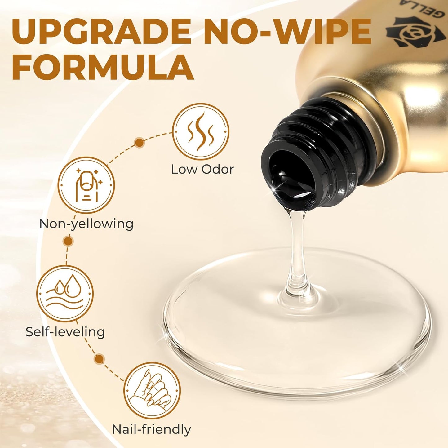 UNA GELLA No Wipe 2PCS Gel Top Coat Base Coat Set, Highly Glossy Top Coat Gel Nail Polish Strengthen and Acid-Free Clear Nail Base Soak Off, Key to Manicure for Her (U V Cure Need)-Velvo Beauty