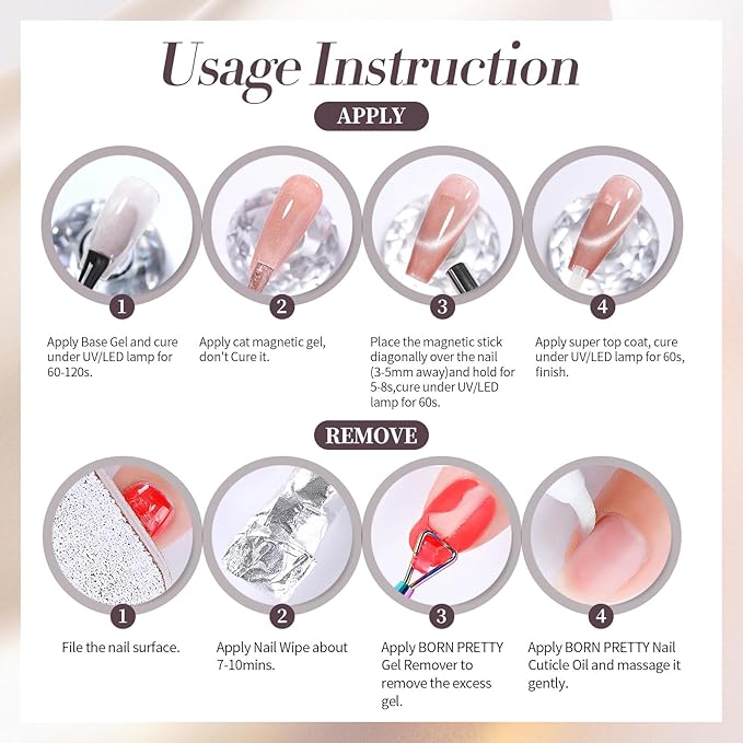 Born Pretty Magnetic Gel Nail Polish Set,Cat Magnetic Eye Gel Jelly Glass Crystal Magnetic Gel Polish Nail Art Manicure Kit 6PCS-Velvo Beauty