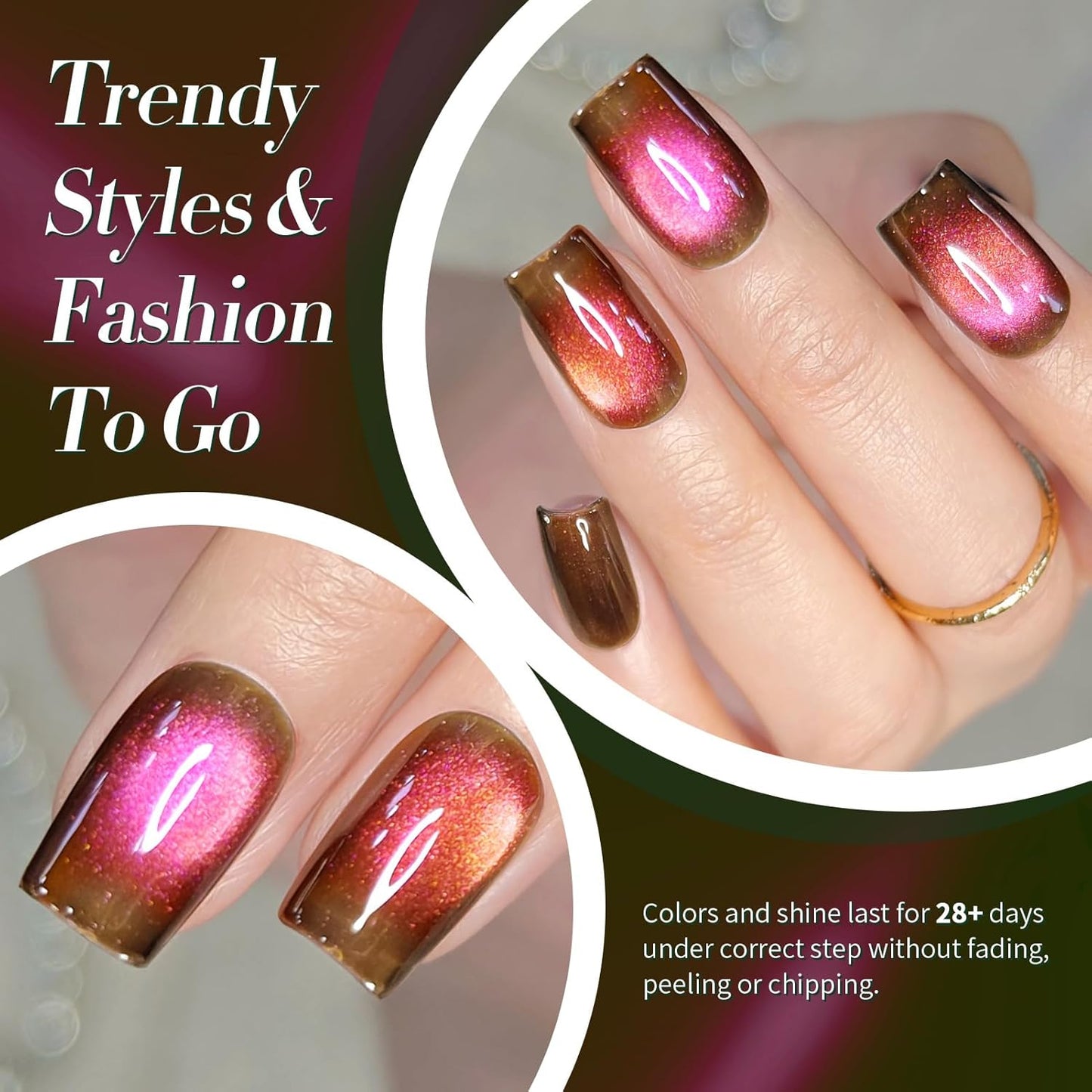 Born Pretty 15ML Cat Magnetic Eye Gel Polish, Pink Brown Gel Nail Polish Fall Winter Cat Holographic Magnetic Nail Polish Nail Art Manicure Salon DIY at Home-Velvo Beauty